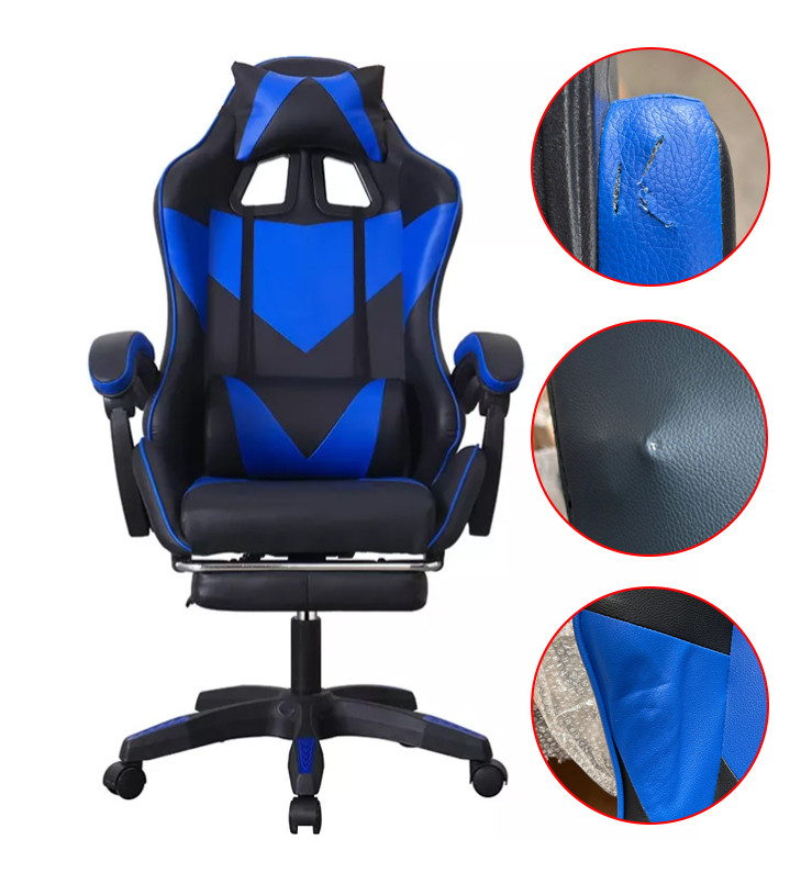 Scaun ergonomic de gaming, tetiera, suport retractabil picioare, sport lombar, inaltime reglabila, negru, albastru, RESIGILAT - imagine 11